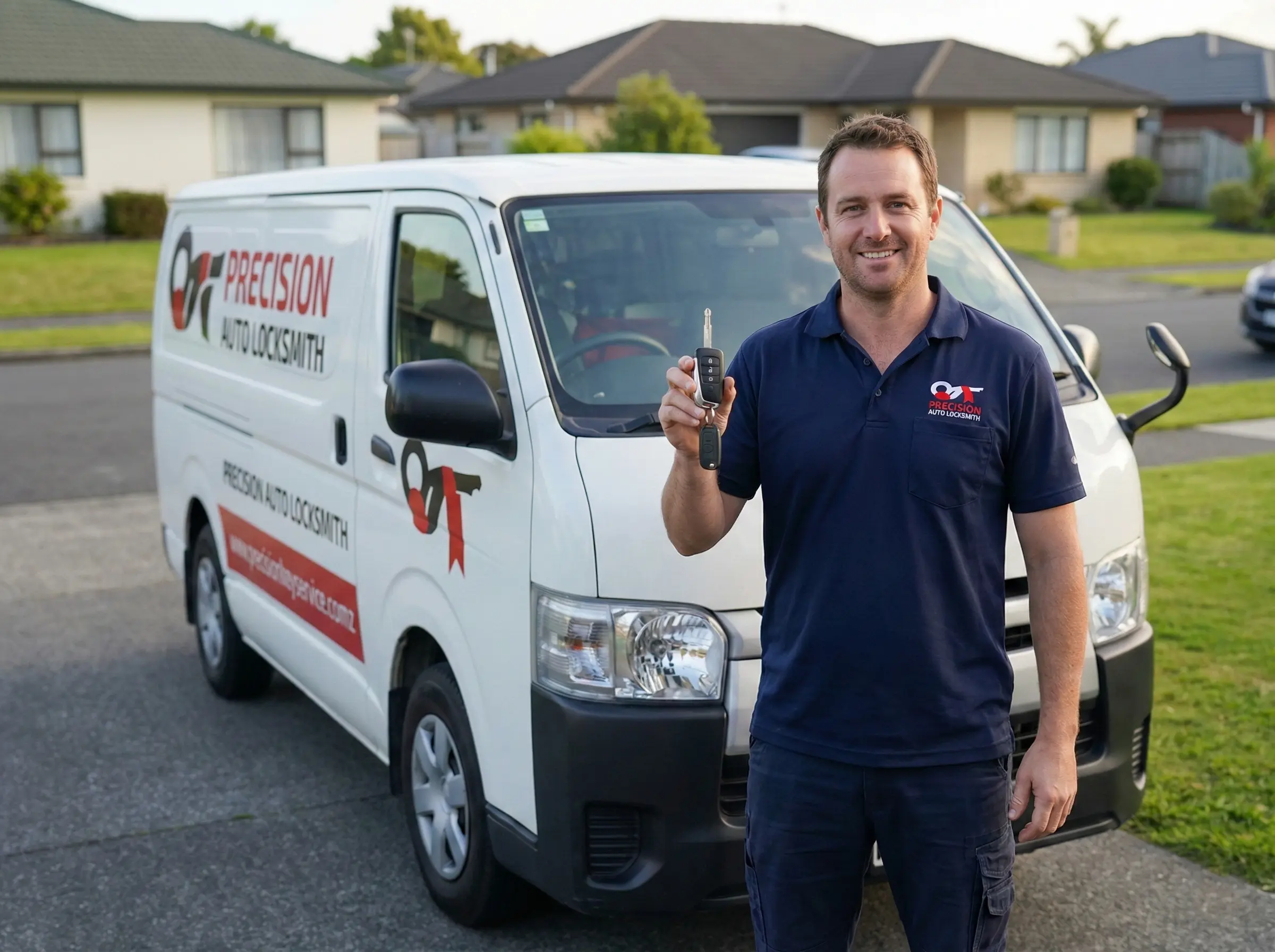 mobile-car-key-replacement-success-rolleston (2) Precision Auto Locksmith technician holding a new car remote key in Rolleston.