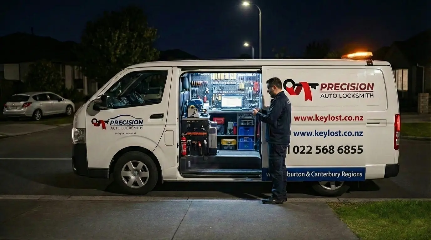 mobile-car-key-replacement-success-rolleston Friendly local auto locksmith standing by his mobile workshop van ready to help.